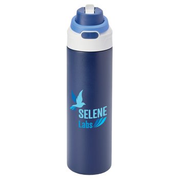Navy Sip+Chug Double-Wall Stainless-Steel Vacuum-Insulated Water Bottle 24 oz. With Carry Handle - Personalization Available from Positive Promotions