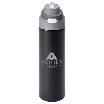Black Sip+Chug Double-Wall Stainless-Steel Vacuum-Insulated Water Bottle 24 oz. With Carry Handle - Laser-Engraved Personalization Available from Positive Promotions