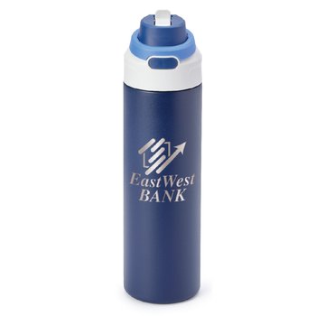 Navy Sip+Chug Double-Wall Stainless-Steel Vacuum-Insulated Water Bottle 24 oz. With Carry Handle - Laser-Engraved Personalization Available from Positive Promotions