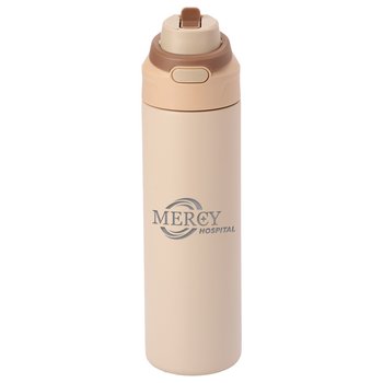 Tan Sip+Chug Double-Wall Stainless-Steel Vacuum-Insulated Water Bottle 24 oz. With Carry Handle - Laser-Engraved Personalization Available from Positive Promotions