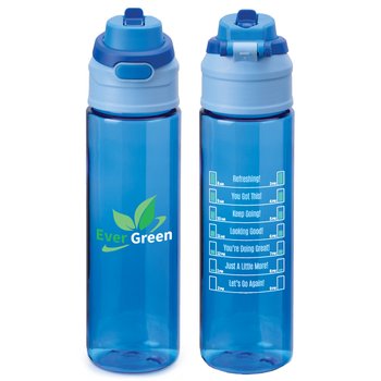 Blue/Blue Tritan Dual-Sip Water Bottle 28 oz. With Carry Handle & Hydration Messages - Personalization Available from Positive Promotions