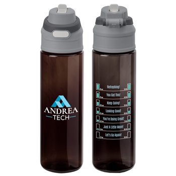 Smoke/Gray Tritan Dual-Sip Water Bottle 28 oz. With Carry Handle & Hydration Messages - Personalization Available from Positive Promotions