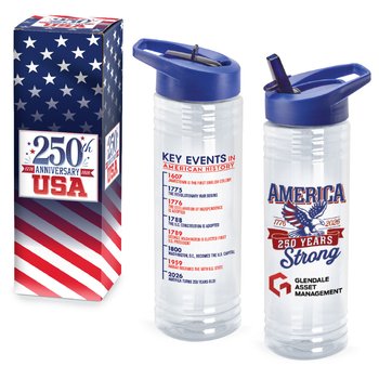 USA 250th Anniversary Eagle Water Bottle 24 oz. With Key Events on Back in Gift Box - Personalization Available from Positive Promotions