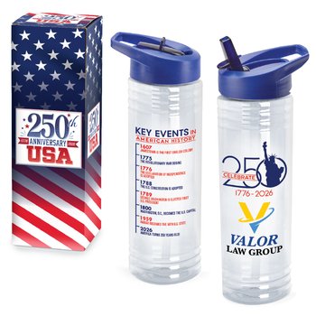 USA 250th Anniversary Statue of Liberty Water Bottle 24 oz. With Key Events on Back in Gift Box - Personalization Available from Positive Promotions