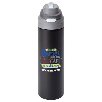 Certified Nurses Black Sip+Chug Double-Wall Stainless-Steel Vacuum-Insulated Water Bottle 24 oz. With Carry Handle - Personalization Available from Positive Promotions