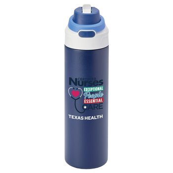 Certified Nurses Navy Sip+Chug Double-Wall Stainless-Steel Vacuum-Insulated Water Bottle 24 oz. With Carry Handle - Personalization Available from Positive Promotions