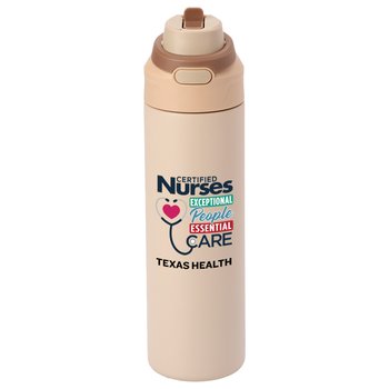 Certified Nurses Tan Sip+Chug Double-Wall Stainless-Steel Vacuum-Insulated Water Bottle 24 oz. With Carry Handle - Personalization Available from Positive Promotions