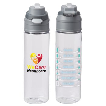 Clear/Smoke Tritan Dual-Sip Water Bottle 28 oz. With Carry Handle & Hydration Messages - Personalization Available from Positive Promotions