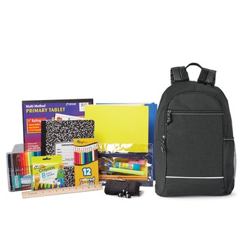 Black Belmont Reflective Backpack With Deluxe Back-to-School Supply Kit: Grades K-2 - Personalization Available