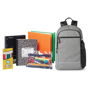 Gray Belmont Reflective Backpack With Budget Back-to-School Supply Kit: Grades 3-5 - Personalization Available