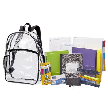 Montana Clear 18inches Backpack With Deluxe Back-to-School Supply Kit: Grades 9-12 - Personalization Available