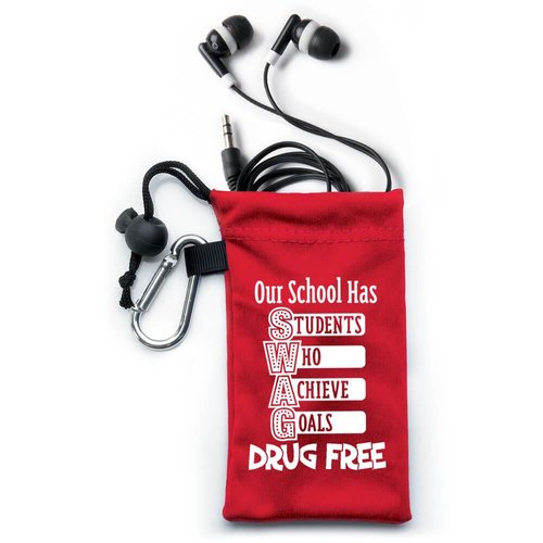 Our School Has SWAG! Drug Free Earbuds In Pouch | Positive Promotions