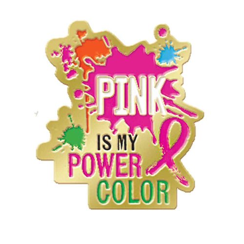 Pink Is My Power Color Breast Cancer Awareness Lapel Pin with Presentation Card Positive