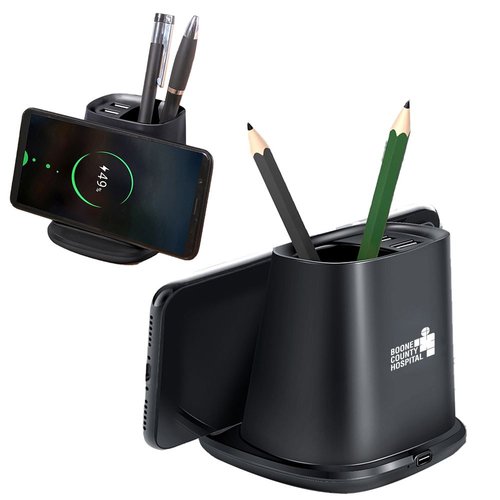 Wireless Charger Pen Holder with Dual USB Output Ports Positive