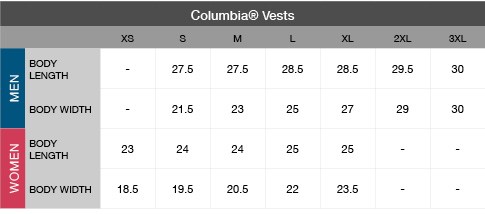 Columbia Vest Size Chart