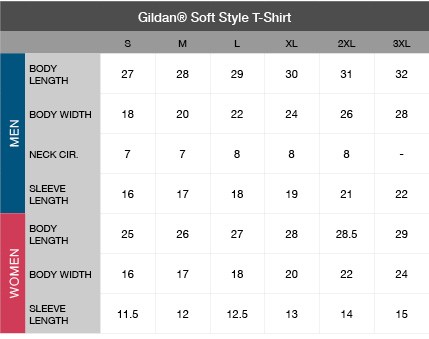 Gildan Soft Style T-Shirt Size Chart
