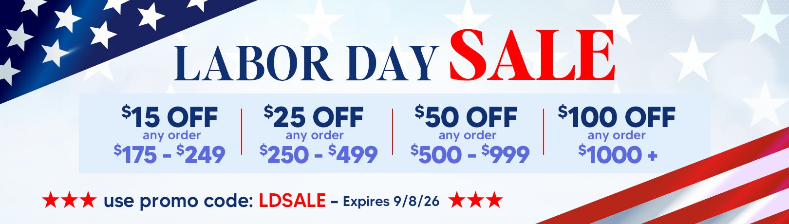 First slide - Labor Day SALE - get up to $100 off on your order