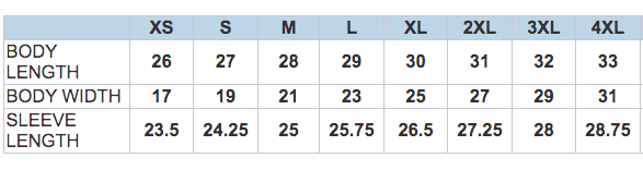 THREADFAST Size Chart